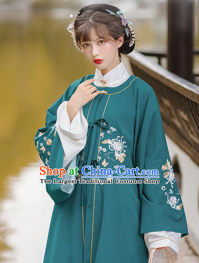 Traditional Chinese Ming Dynasty Patrician Female Costumes Hanfu Apparels Ancient Nobility Lady Green Blouse and Skirt Complete Set