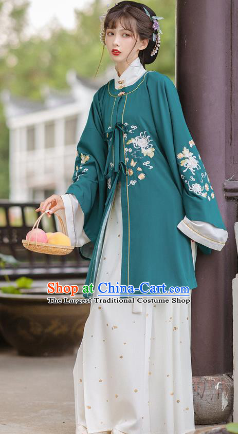 Traditional Chinese Ming Dynasty Patrician Female Costumes Hanfu Apparels Ancient Nobility Lady Green Blouse and Skirt Complete Set
