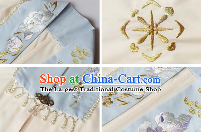 Ancient Chinese Patrician Lady Long Vest Blouse and Skirt Traditional Ming Dynasty Embroidered Costumes Hanfu Apparels Complete Set