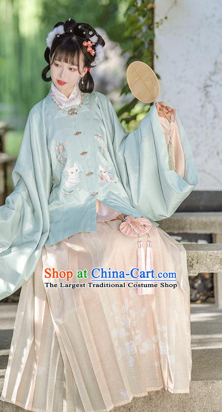 Ancient Chinese Ming Dynasty Royal Princess Costumes Traditional Hanfu Apparels Embroidered Blouse Top and Skirt Full Set