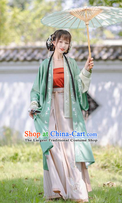 Ancient Chinese Song Dynasty Village Girl Costumes Traditional Hanfu Apparels Embroidered BeiZi Blouse Top and Skirt for Women