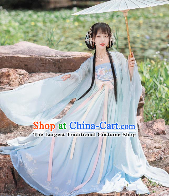 Chinese Tang Dynasty Princess Costumes Traditional Ancient Goddess Hanfu Apparels Wide Sleeve Cape and Dress for Women