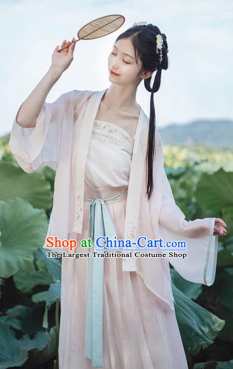 Chinese Song Dynasty Costumes Traditional Ancient Village Girl Top Blouse and Skirt Hanfu Apparels for Women