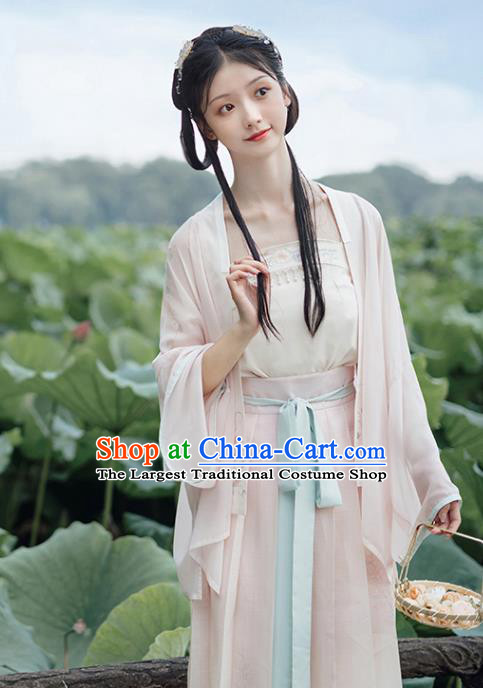 Chinese Song Dynasty Costumes Traditional Ancient Village Girl Top Blouse and Skirt Hanfu Apparels for Women