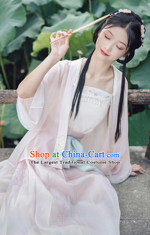 Chinese Song Dynasty Costumes Traditional Ancient Village Girl Top Blouse and Skirt Hanfu Apparels for Women