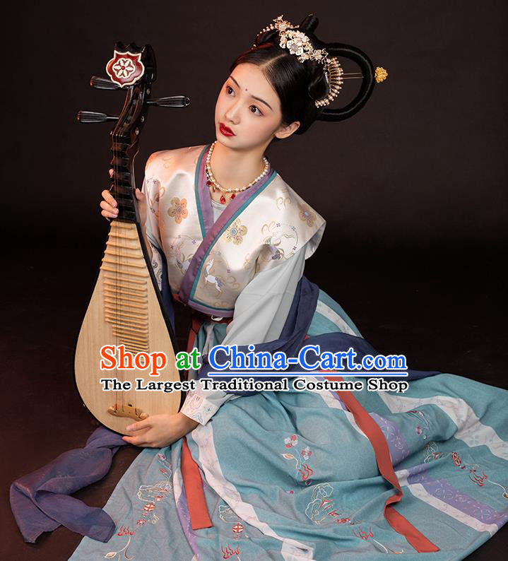 Chinese Ancient Court Lady Top Blouse and Skirt Traditional Tang Dynasty Palace Historical Costumes Hanfu Hu Xuan Dance Apparels Full Set