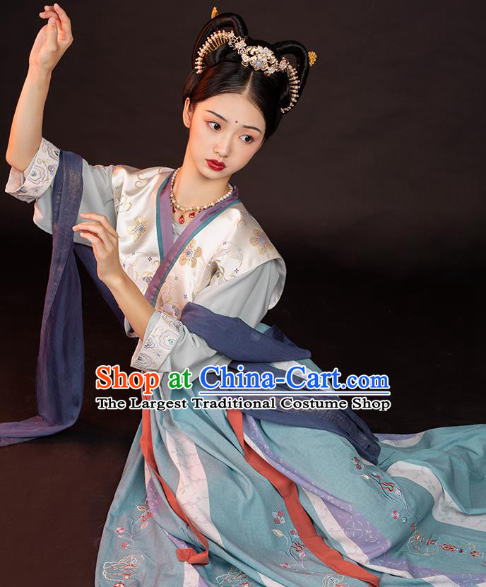 Chinese Ancient Court Lady Top Blouse and Skirt Traditional Tang Dynasty Palace Historical Costumes Hanfu Hu Xuan Dance Apparels Full Set
