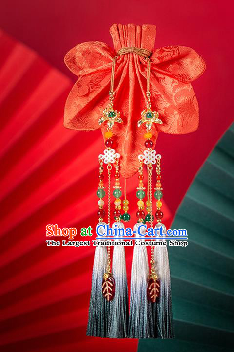 Chinese Classical Maple Leaf Waist Accessories Ancient Princess Hanfu Red Silk Sachet Tassel Pendant