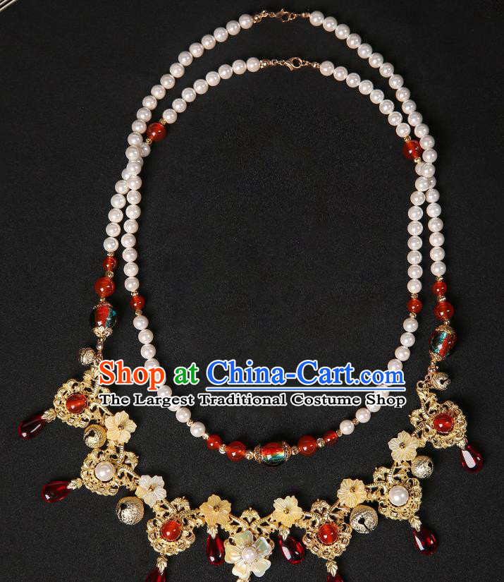 Chinese Handmade Pearls Necklet Classical Jewelry Accessories Hanfu Golden Necklace for Women