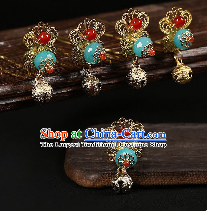 Chinese Classical Ming Dynasty Golden Hair Clips Hair Accessories Handmade Ancient Court Hanfu Bells Tassel Hairpins for Women