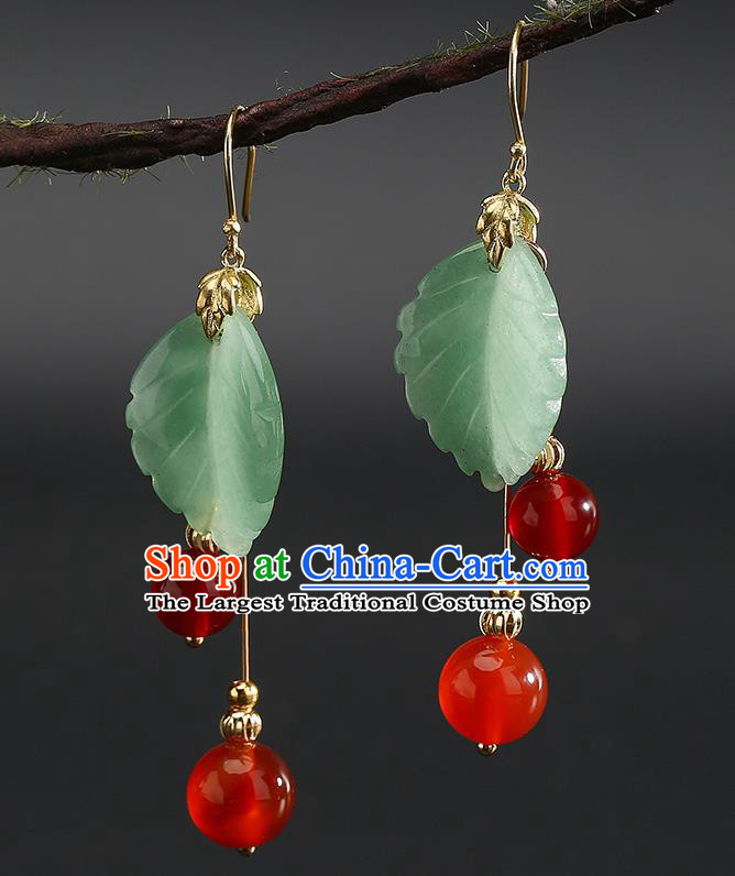 Handmade Chinese Bride Ear Accessories Classical Eardrop Ancient Women Hanfu Green Leaf Earrings