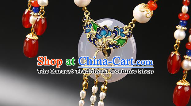 Chinese Handmade Ming Dynasty Pearls Tassel Necklet Classical Jewelry Accessories Ancient Hanfu Blueing Necklace for Women