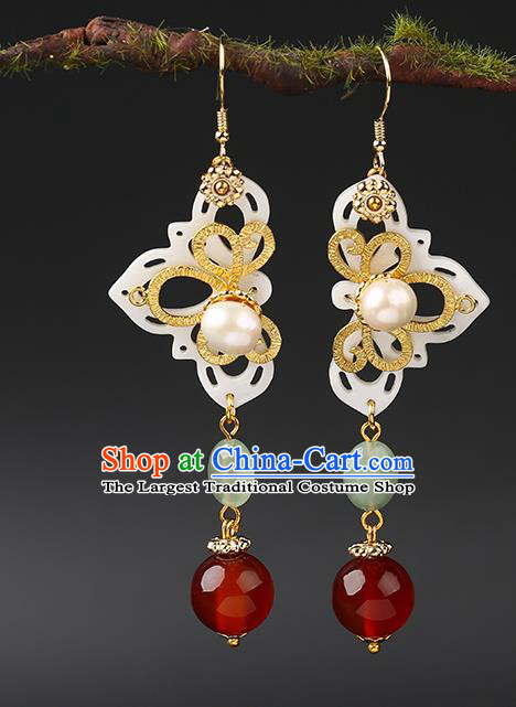 Handmade Chinese Shell Ear Accessories Classical Eardrop Ancient Women Hanfu Jade Bead Earrings