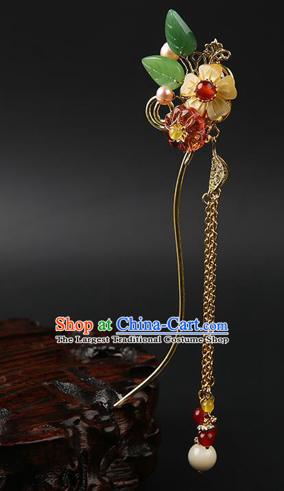 Chinese Classical Golden Tassel Hair Clip Hanfu Hair Accessories Handmade Ancient Princess Plum Blossom Hairpins for Women