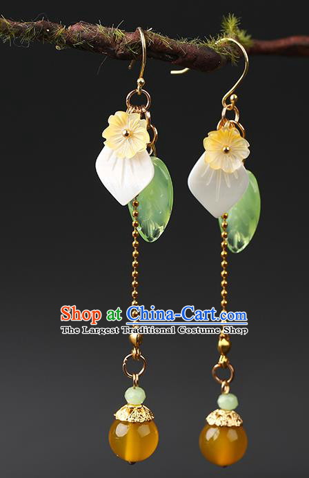 Handmade Chinese Long Tassel Ear Accessories Classical Eardrop Ancient Women Hanfu Shell Leaf Earrings