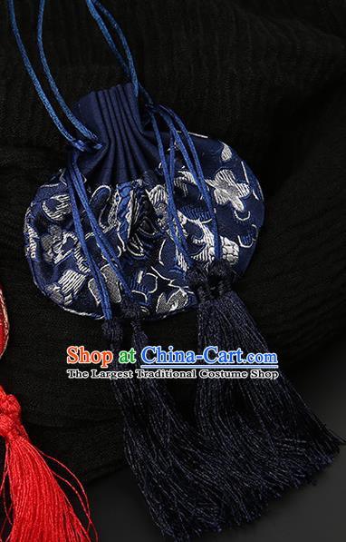 Chinese Classical Hanfu Navy Silk Perfume Satchel Waist Accessories Ancient Princess Sachet Belt Pendant
