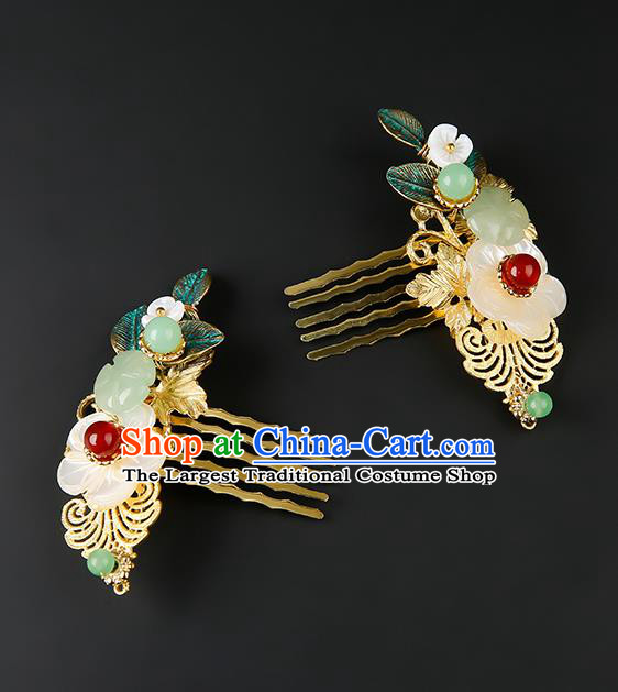 Chinese Classical Shell Hair Combs Hanfu Hair Accessories Handmade Ancient Princess Jade Hairpins for Women