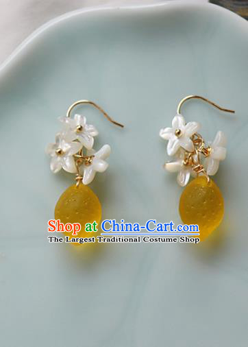 Handmade Chinese Shell Flowers Ear Accessories Classical Eardrop Ancient Women Hanfu Lemon Earrings