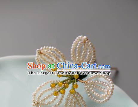 Chinese Classical Pearls Flower Hair Clip Hanfu Hair Accessories Handmade Ancient Princess Hairpins for Women