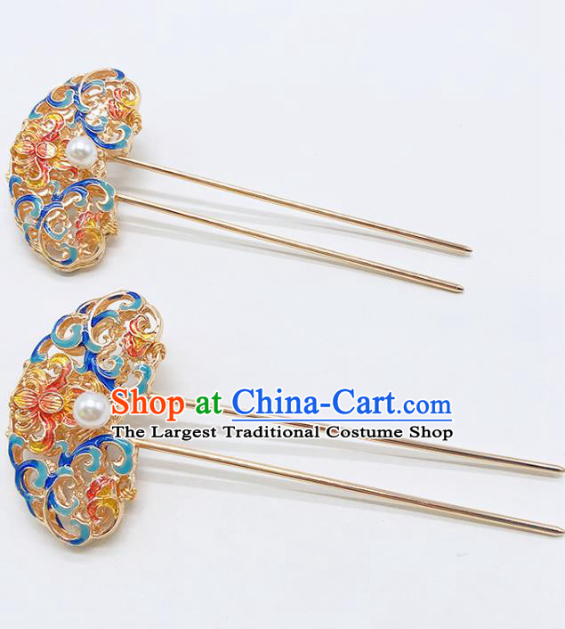 Chinese Classical Blueing Hair Clip Women Hanfu Hair Accessories Handmade Ancient Qing Dynasty Imperial Concubine Hairpins