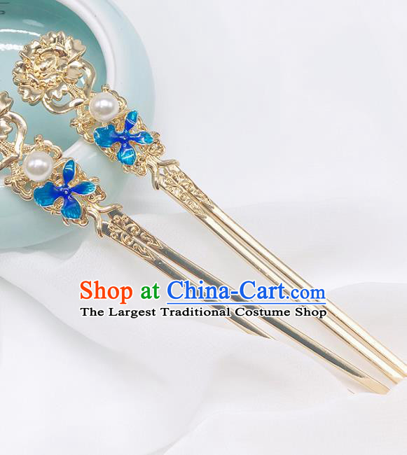 Chinese Classical Cloisonne Hair Clip Women Hanfu Hair Accessories Handmade Ancient Ming Dynasty Imperial Concubine Golden Hairpins