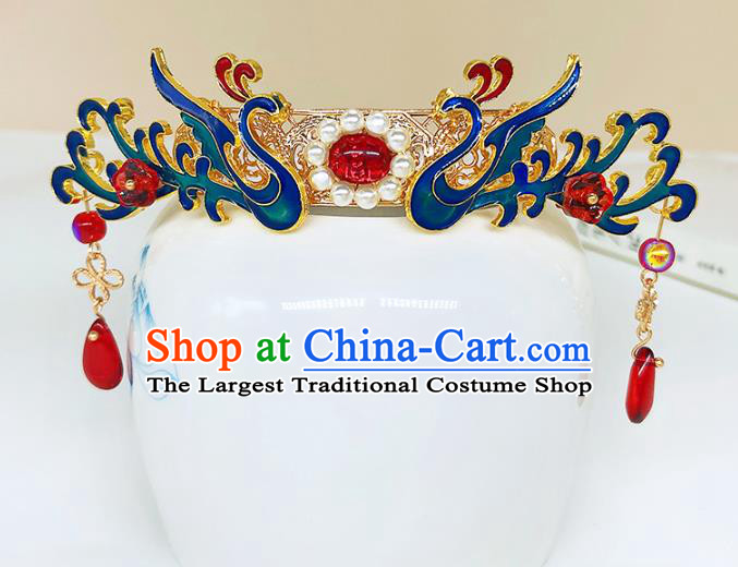 Chinese Classical Cloisonne Phoenix Hair Crown Women Hanfu Hair Accessories Handmade Ancient Ming Dynasty Hairpins