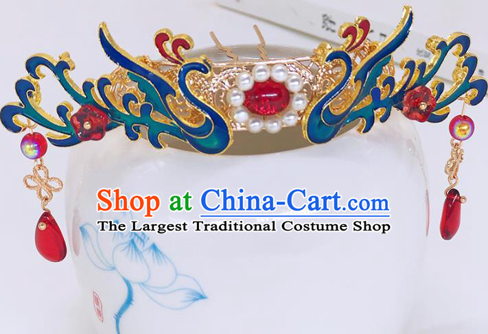 Chinese Classical Cloisonne Phoenix Hair Crown Women Hanfu Hair Accessories Handmade Ancient Ming Dynasty Hairpins