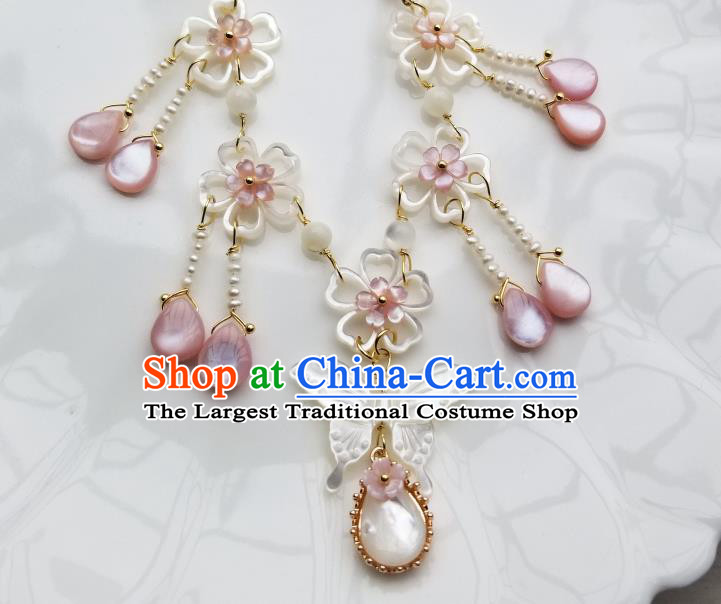 Chinese Handmade Shell Butterfly Necklet Classical Jewelry Accessories Ancient Hanfu Sakura Necklace for Women