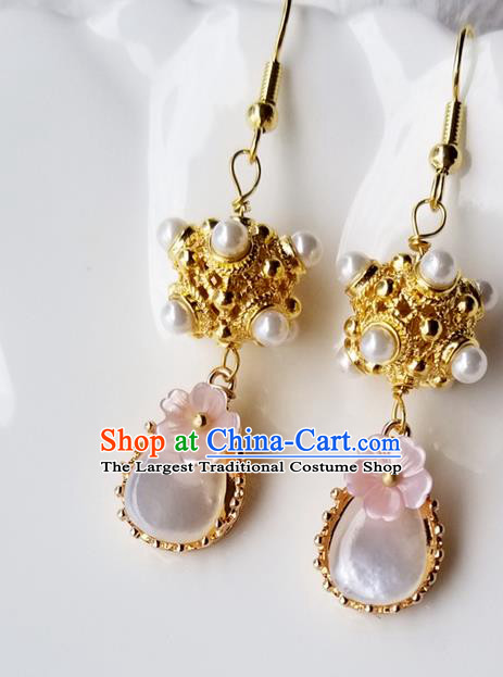 Handmade Chinese Court Ear Accessories Classical Eardrop Ancient Women Hanfu Pink Shell Earrings