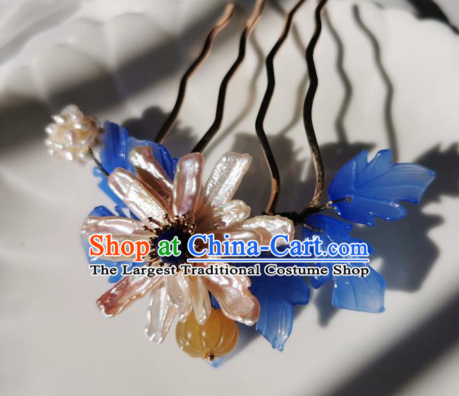 Chinese Classical Epiphyllum Hair Comb Hanfu Hair Accessories Handmade Ancient Song Dynasty Queen Shell Flower Hairpins for Women