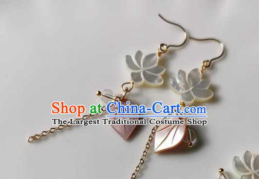 Handmade Chinese Ear Accessories Classical Eardrop Ancient Women Hanfu Shell Lotus Earrings