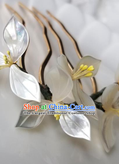 Chinese Classical White Magnolia Hair Comb Hanfu Hair Accessories Handmade Ancient Song Dynasty Princess Shell Hairpins for Women