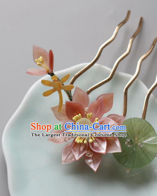 Chinese Classical Shell Lotus Dragonfly Hair Comb Hanfu Hair Accessories Handmade Ancient Song Dynasty Empress Hairpins for Women