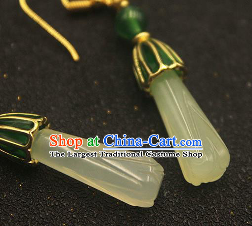 Handmade Chinese Jade Ear Accessories Classical Eardrop Ancient Women Hanfu Court Earrings