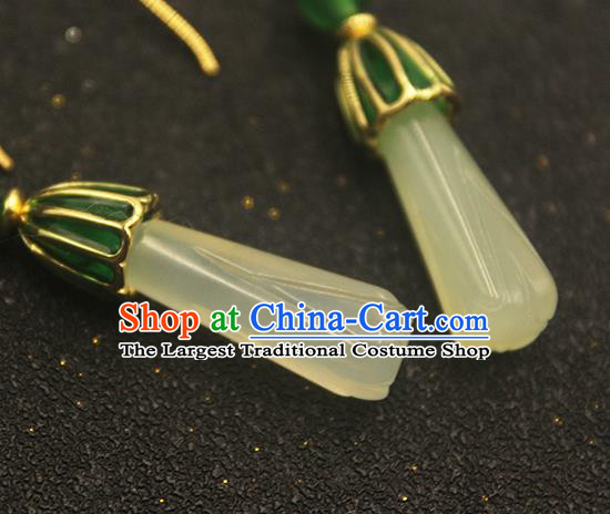 Handmade Chinese Jade Ear Accessories Classical Eardrop Ancient Women Hanfu Court Earrings