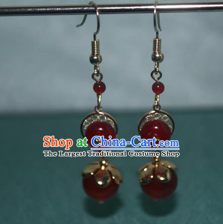 Handmade Chinese Agate Ear Accessories Classical Eardrop Ancient Women Hanfu Bride Earrings