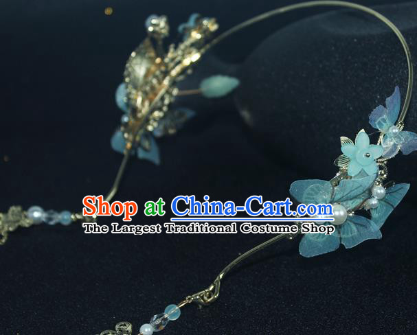 Chinese Classical Silk Butterfly Hair Clasp Hanfu Hair Accessories Handmade Ancient Princess Tassel Hair Crown for Women