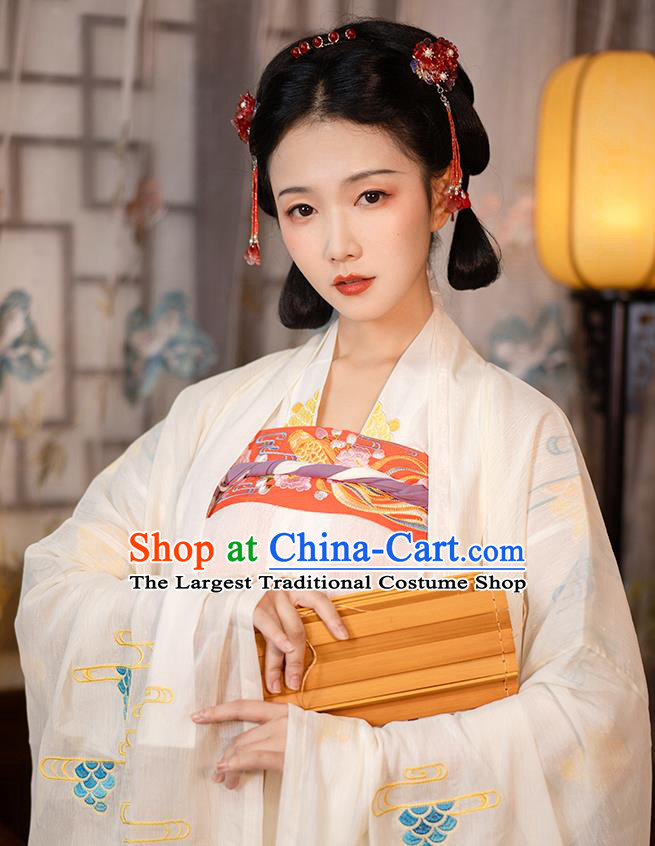 Chinese Tang Dynasty Hanfu Apparels Traditional Ancient Princess Historical Costumes Embroidered Cloak Blouse and Dress Full Set