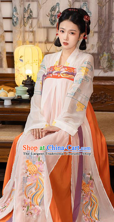 Chinese Tang Dynasty Hanfu Apparels Traditional Ancient Princess Historical Costumes Embroidered Cloak Blouse and Dress Full Set