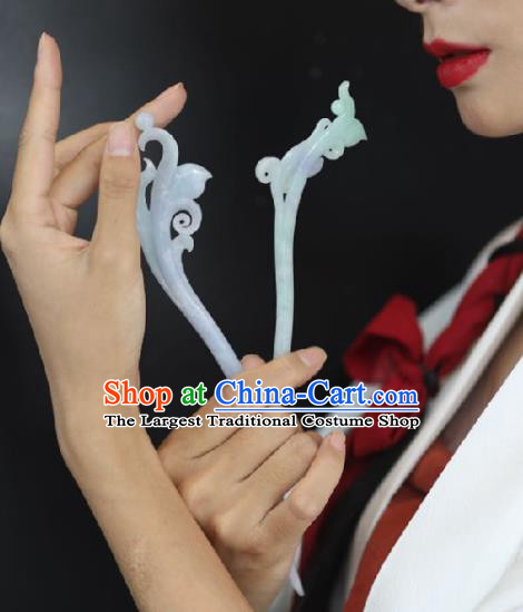 Chinese Classical Court Hair Clips Women Hanfu Hair Accessories Handmade Ancient Tang Dynasty Empress Jade Phoenix Hairpins