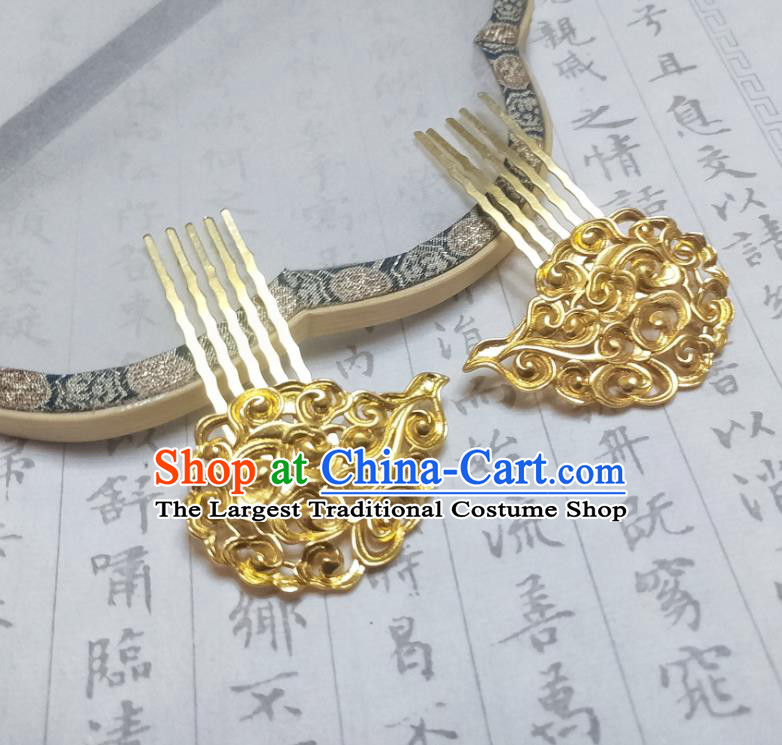 Chinese Classical Court Queen Golden Cloud Hair Comb Women Hanfu Hair Accessories Handmade Ancient Tang Dynasty Imperial Concubine Hairpins