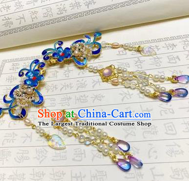 Chinese Classical Ancient Ming Dynasty Empress Hairpins Hair Clip Women Hanfu Hair Accessories Handmade Blueing Tassel Hair Claws