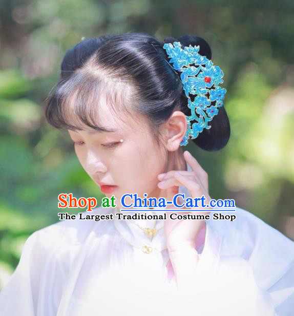 Chinese Classical Ancient Countess Blueing Hairpins Women Hanfu Hair Accessories Handmade Ming Dynasty Court Hair Comb