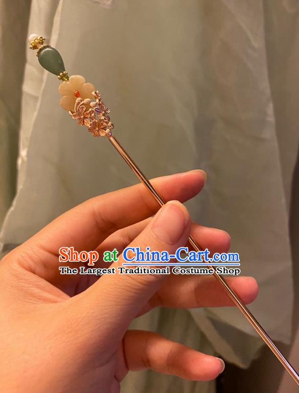 Chinese Ancient Court Empress Golden Flower Hairpin Handmade Hanfu Hair Accessories Chrysoprase Hair Clip