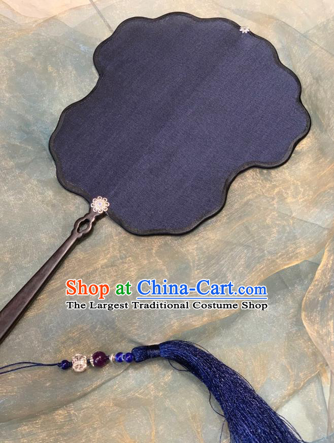 Chinese Classical Hanfu Princess Wedding Fan Ancient Song Dynasty Palace Fans Navy Silk Fans