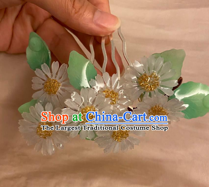 Chinese Ancient Palace Lady Hairpin Hanfu Hair Accessories Handmade White Daisy Hair Comb