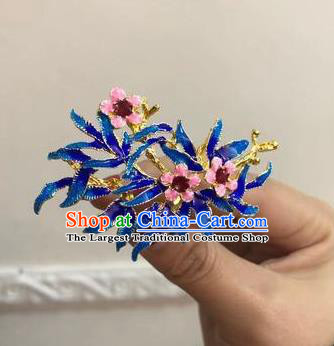 Chinese Classical Ancient Ming Dynasty Flowers Hairpins Women Hanfu Hair Accessories Handmade Court Blueing Hair Clip