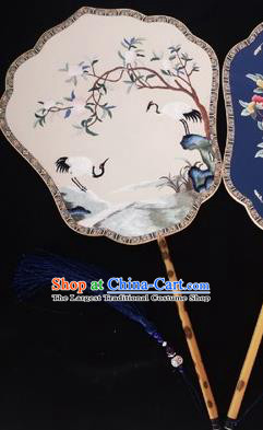 Chinese Classical White Silk Fan Ancient Song Dynasty Empress Embroidered Crane Palace Fans