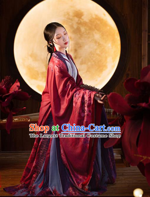 Chinese Ancient Royal Princess Hanfu Dress Traditional Apparels Costumes Han Dynasty Empress Garment Red Cloak Blouse and Skirt Full Set