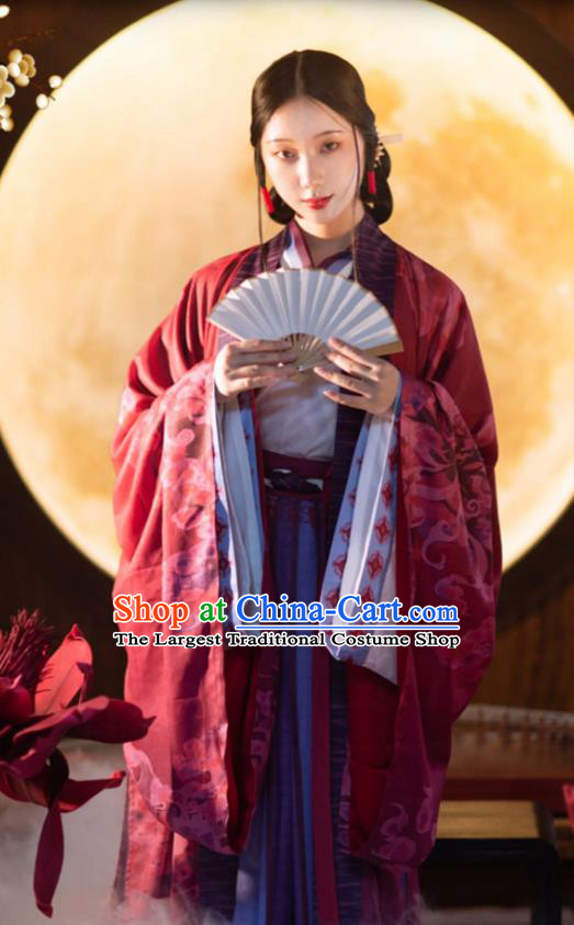 Chinese Ancient Royal Princess Hanfu Dress Traditional Apparels Costumes Han Dynasty Empress Garment Red Cloak Blouse and Skirt Full Set